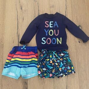 Kids Swim Set with Colorful Shorts and Navy Top